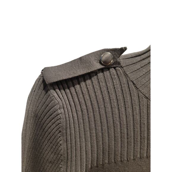 Chelsea and Theodore Top Mock Collar Ribbed Sz L Career Soft Texture Rare Gray - Picture 2 of 12